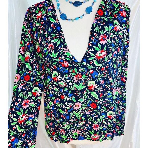 ZARA SZ M Patchwork Floral Flowy :Light Long Sleeve Blouse TOP Boho Coquette - Picture 10 of 13